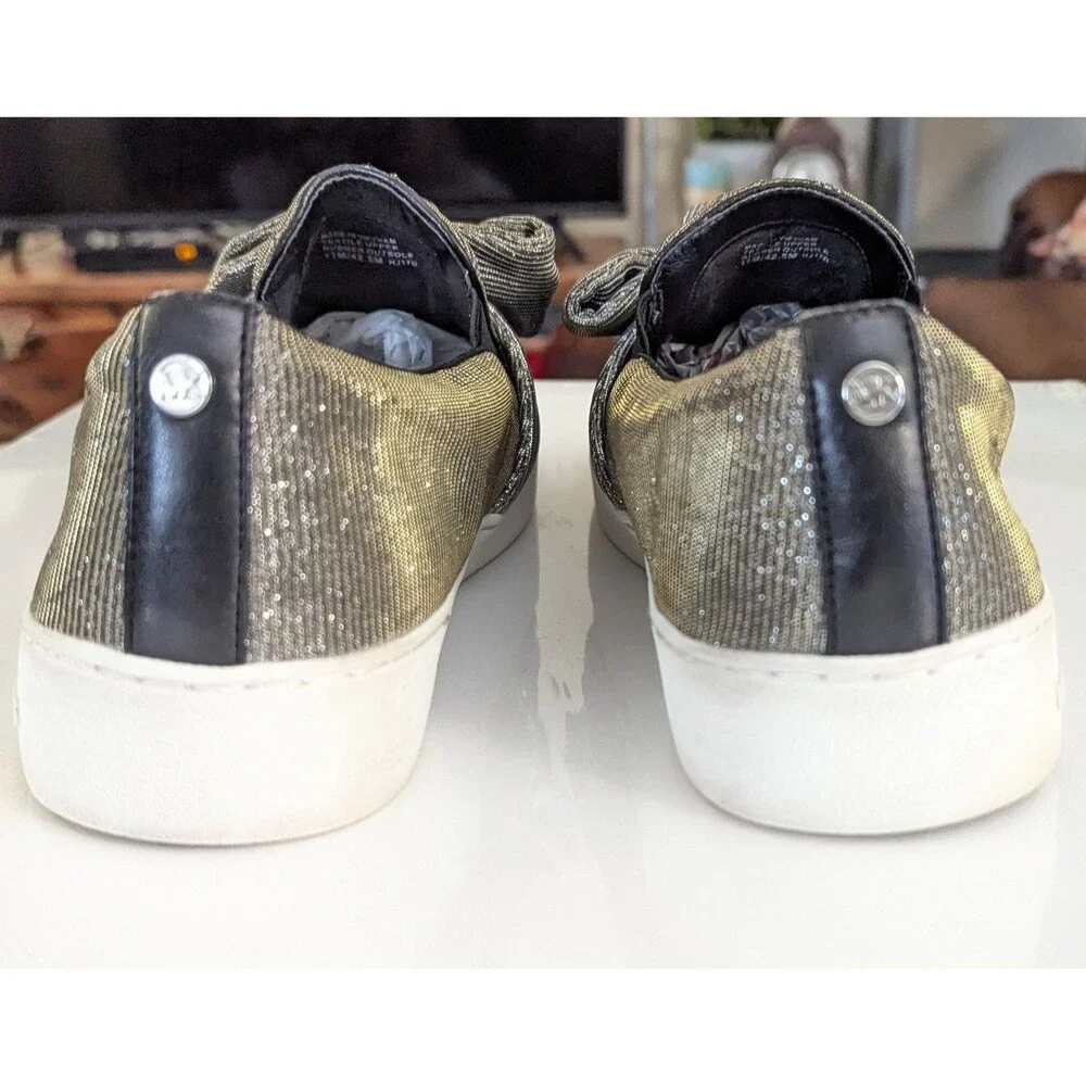 Michael Kors Willa Metallic Gold Silver Bow Slip On Sneaker Shoes Women Sz 11M